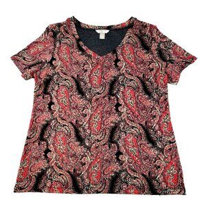 White Stag Womens Top Multi-Colored Dressy Blouse V-Neck size L (12-14)  JH1233